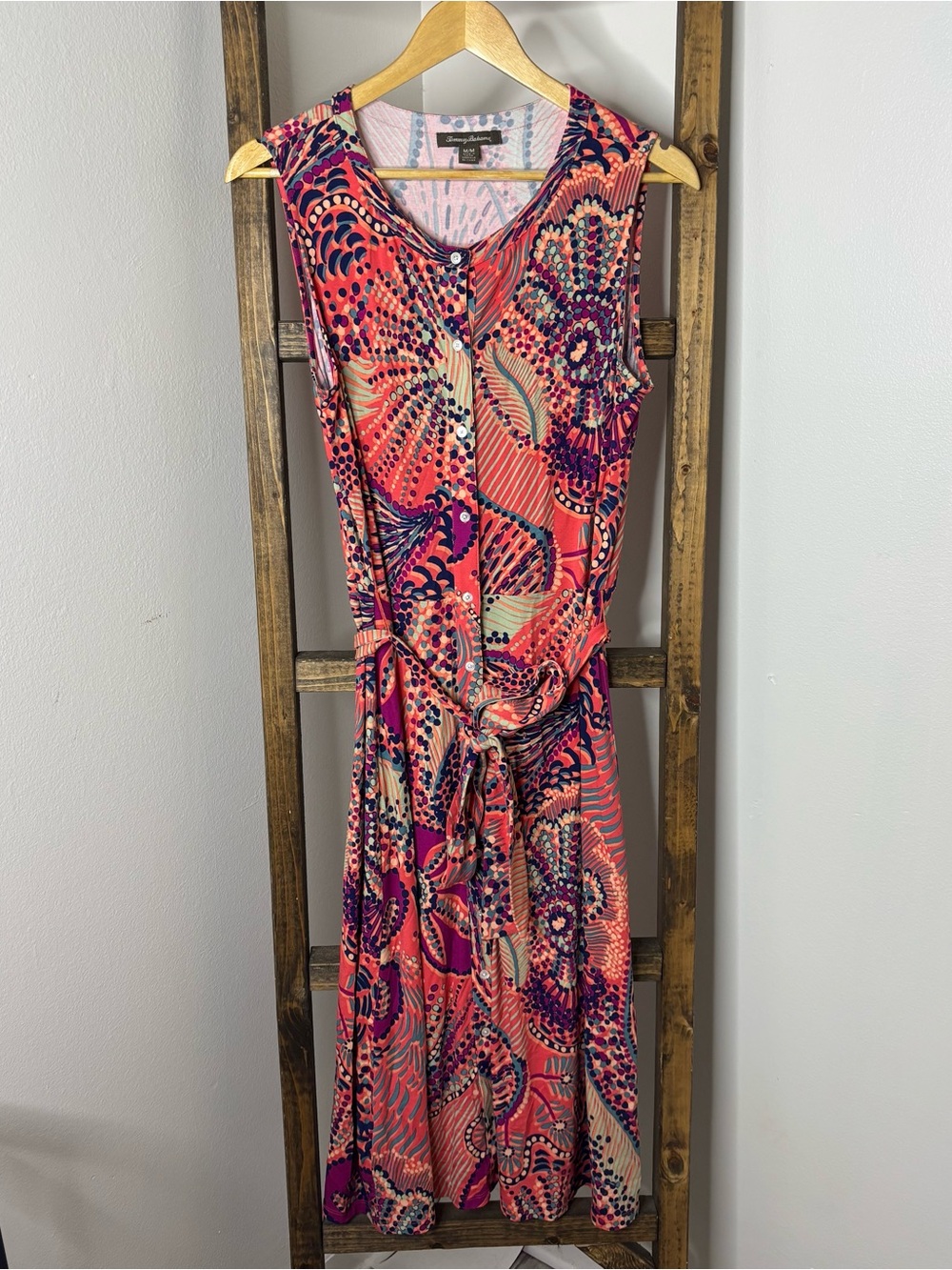 Tommy Bahama Coral and Purple Patterned Sleeveless Maxi Dress Size M